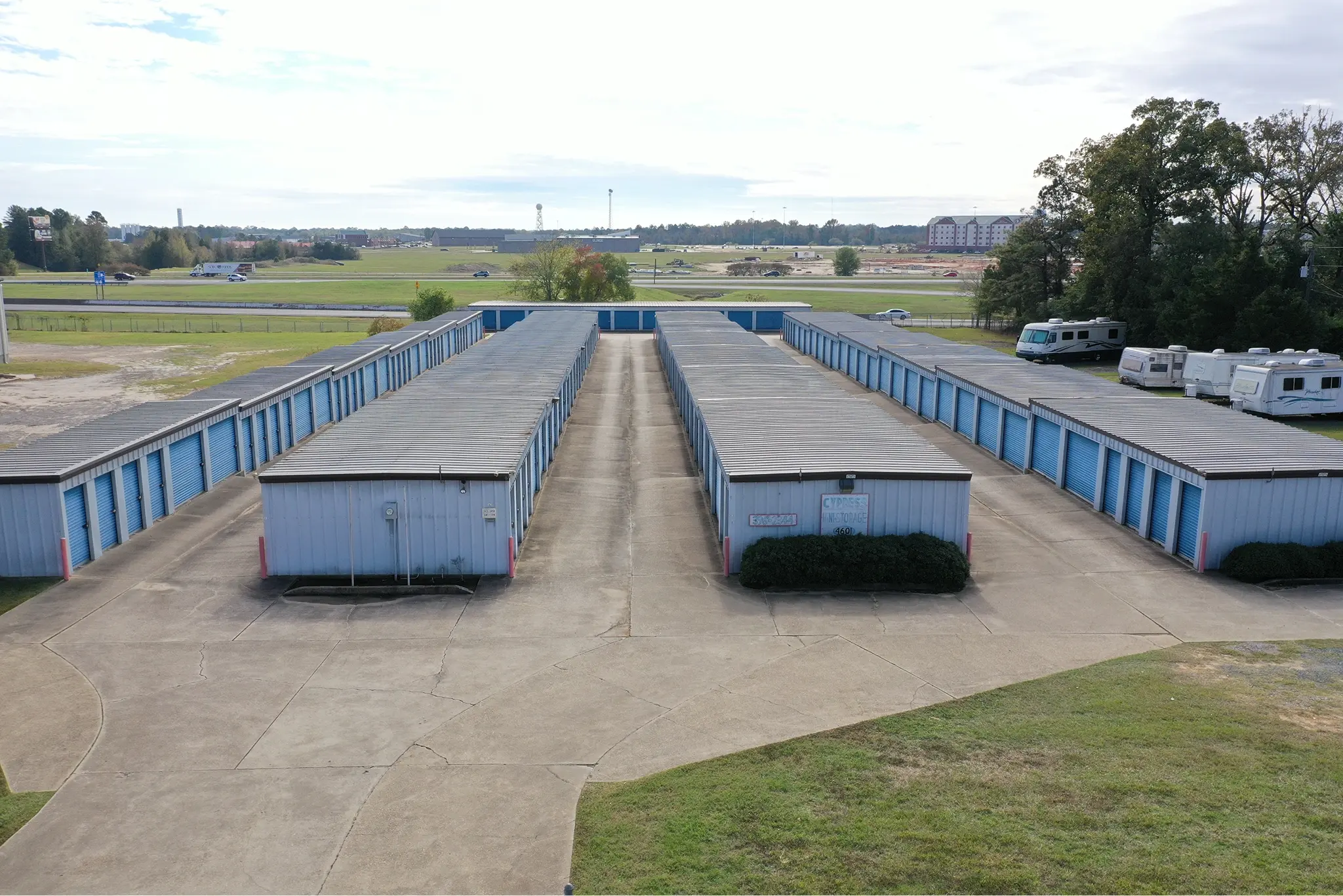 Aerial view of Cypress Mini Storage facility